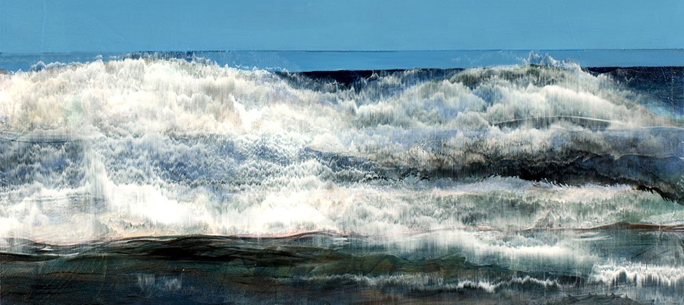 Detail of painted waves and clouds